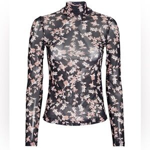 Intermix Floral Mesh Long Sleeve Turtleneck - Black, White and Pink
